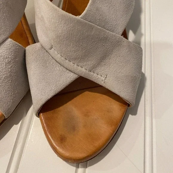 Latitude Femme Italy Suede Slingback Heels Criss Cross Sandals Wood‎ Heel 40 - Picture 3 of 10